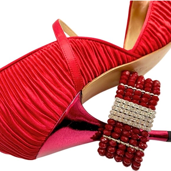 NWT GLAM RED SPARKLY CRYSTAL 5-STRAND STRETCH BRACELET & SILVER CRYSTAL ACCENTS - Picture 3 of 7